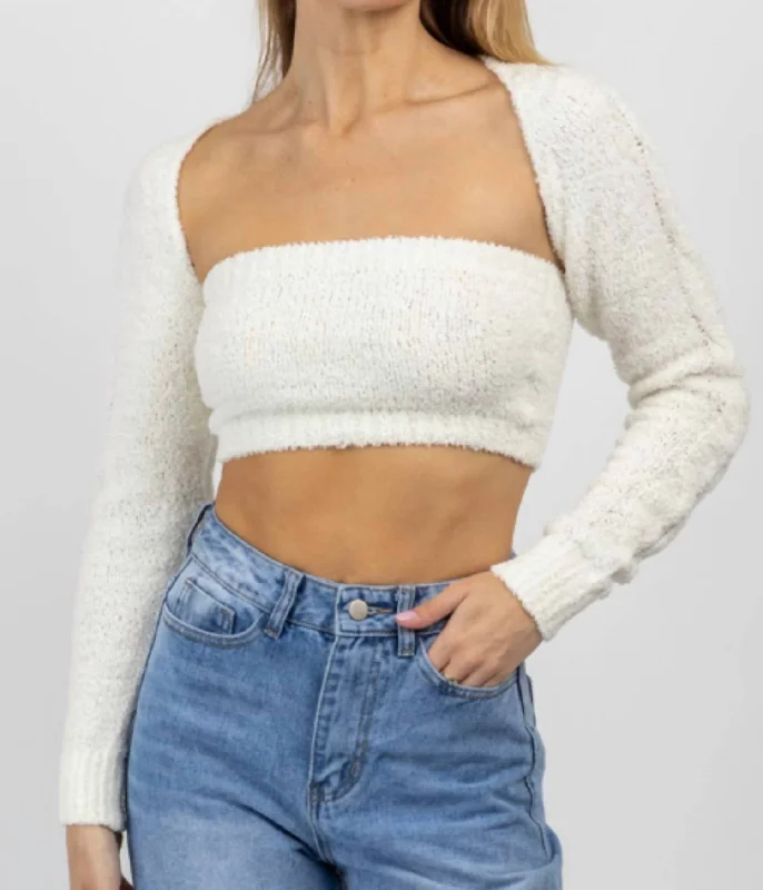Price Cut Match Made Fuzzy Bolero Top In Ivory