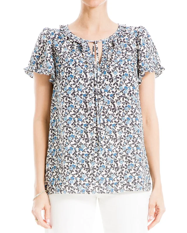 Super Deal Max Studio Flutter Sleeve Ruffle Detail V-Neck Blouse