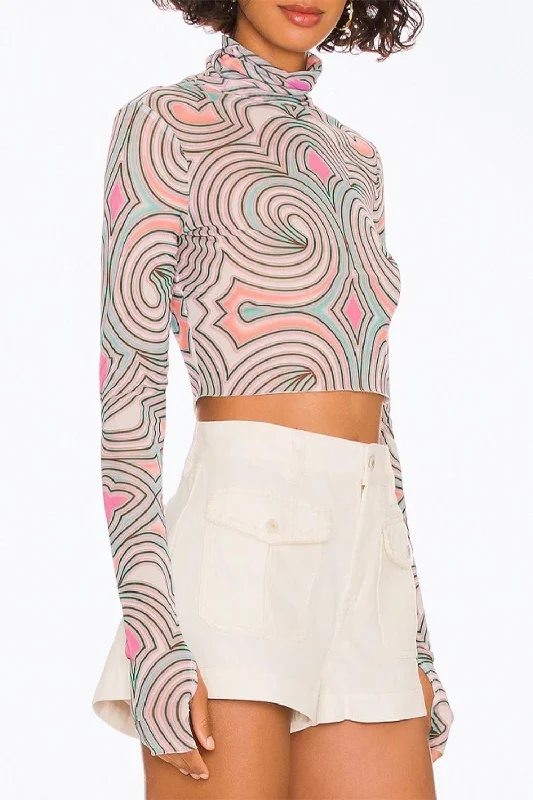 Reduced Prices Micaela Cropped Power Mesh Turtleneck Top In Pastel Geo