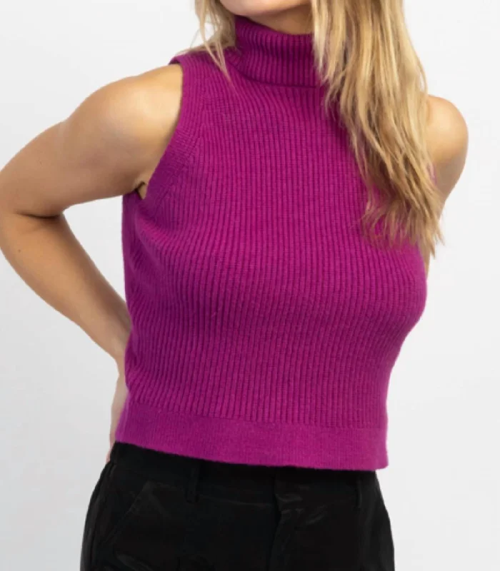 Online Only Mock Neck Knit Tank In Deep Magenta