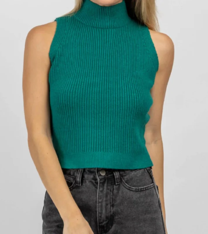 Overstock Mock Neck Knit Tank In Jade Green