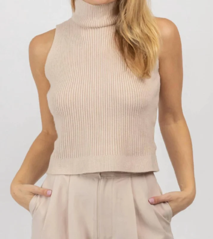 Deal of the Week Mock Neck Knit Tank In Light Taupe