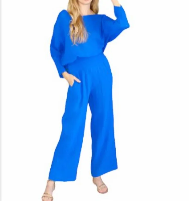 Mega Deal Off Shoulder Boatneck Gauze Top In Blue