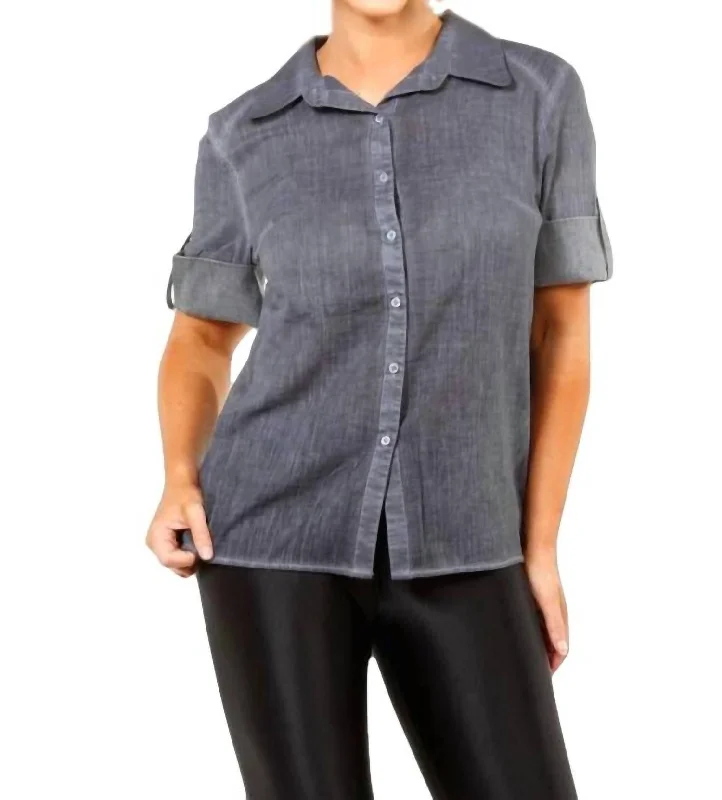 Markdowns Oil-Washed Back-Zip Shirt In Gray