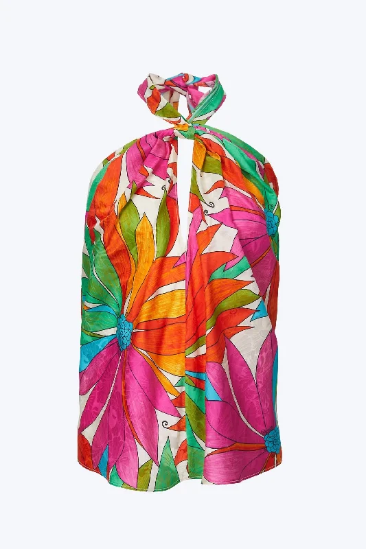 Savings Bonanza Omilia Floral Cutout Silk Jacquard Top In Jungle Floral