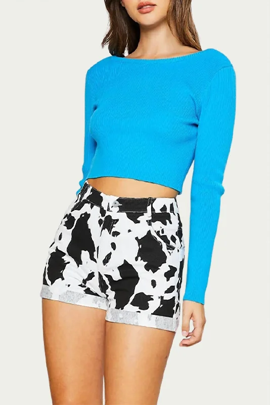 Savings Spectacular Open-Back Chain-Trimmed Top In Blue