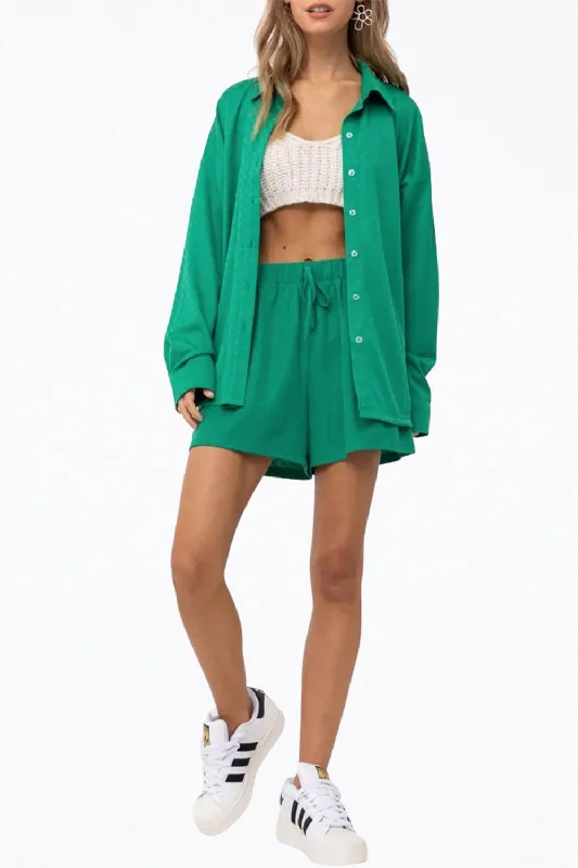 Daily Specials Oversized Checkered Stretch-Jersey Shirt In Green