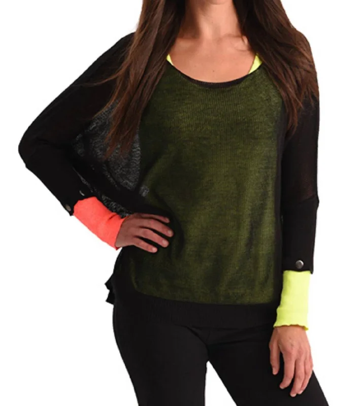 Loyalty Reward Oversized Netted Snap Sleeve Top In Black Multi
