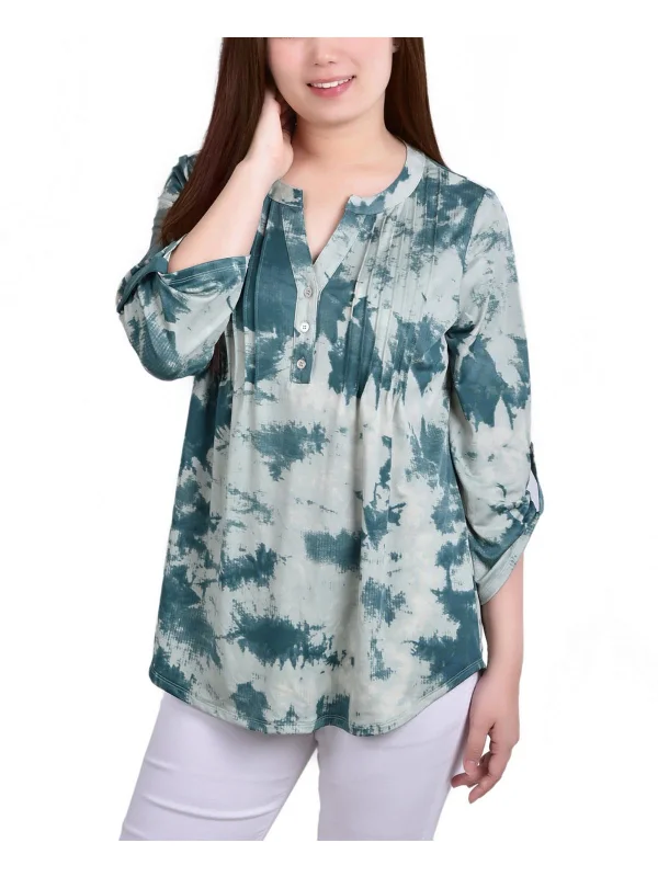 Year-End Clearance Petites Womens Printed Pintuck Henley