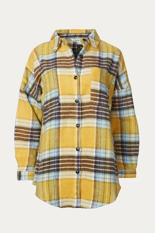 New Deals Plaid Brushed Shirt-Jacket In Mustard