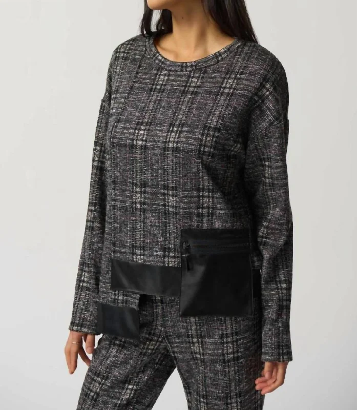 Limited Time Offer Plaid Long Sleeve Top In Black/multi