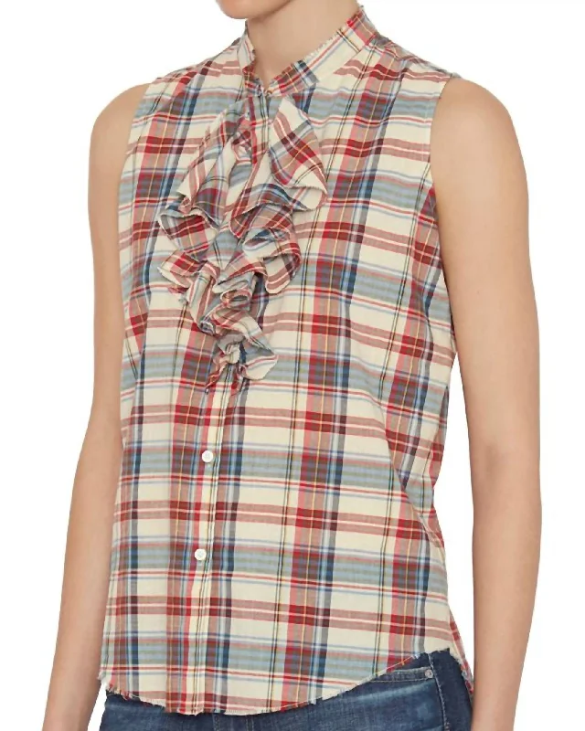 Friends and Family Sale Plaid Ruffle Sleeveless Top In Multi