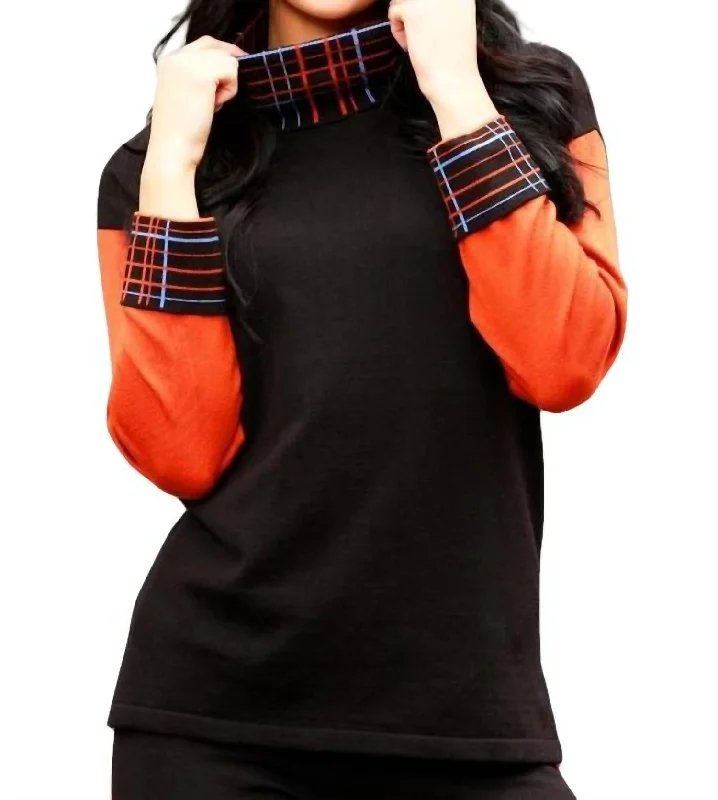 Bargain Blast Plaid Turtleneck Top In Black/multi