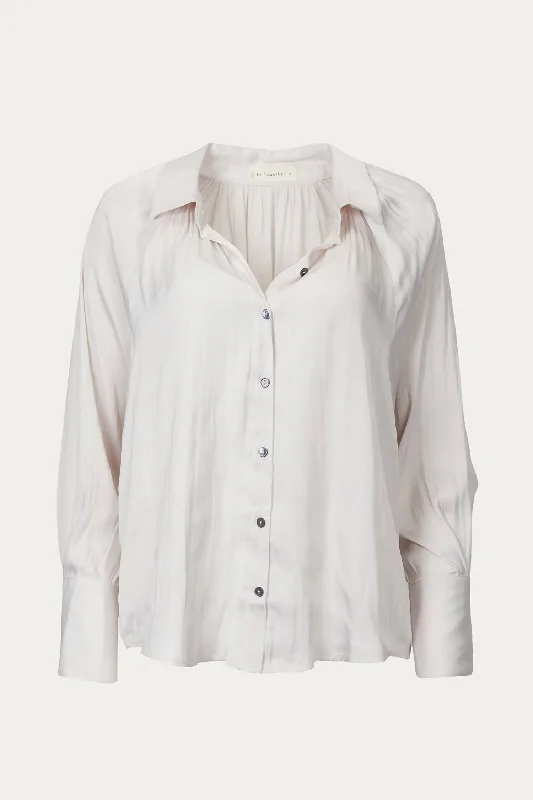 Steals and Deals Pleated Button-Down Satin Shirt In Pearl