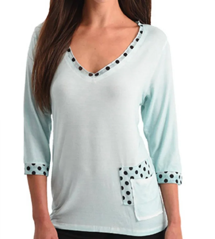 Value Deals Polkadot V-Neck Top In Mint