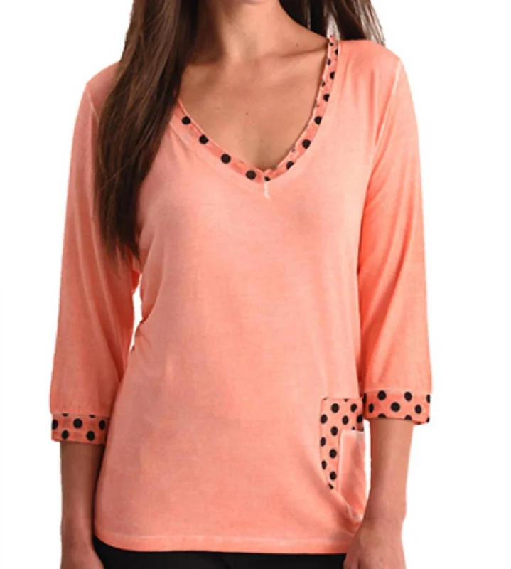 Lowest Price Polkadot V-Neck Top In Peach