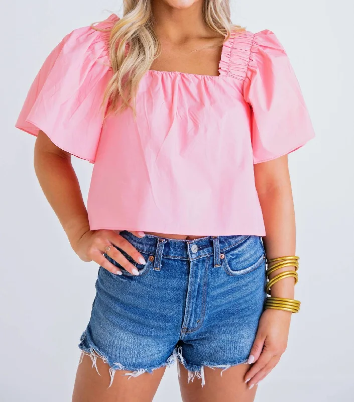 Exclusive Access Poplin Square Neck Top In Pink