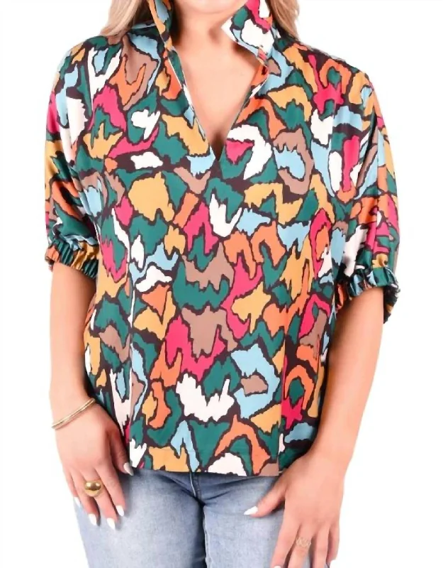 Members Only Poppy Top In Fall Ikat