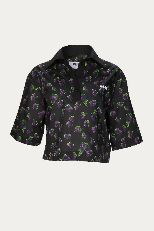 Flash Deals Printed Cropped Blouse In Black