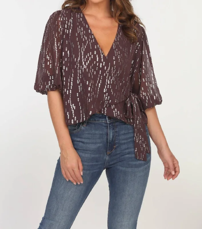 Great Deals Puff Slv Wrap Blouse In Peonia