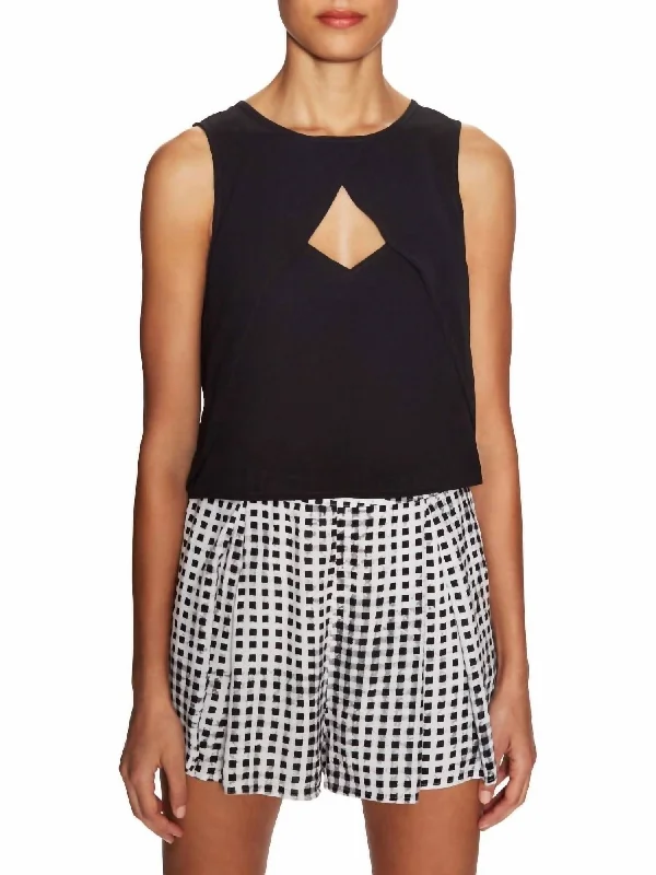 Super Deal Ray Of Light Sleeveless Layered Crew Neck Top In Black