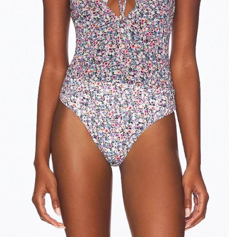 Midnight Madness Rianne Cutout Stretch-Mesh Halterneck Bodysuit In Summer Multi Ditsy