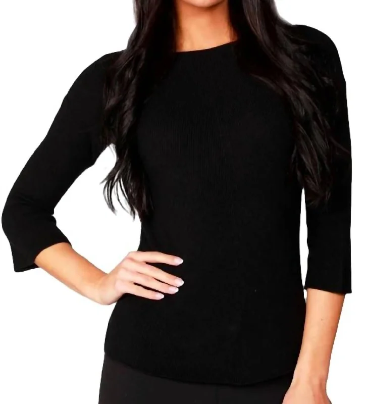 Price Meltdown Ribbed 3/4 Sleeve Top In Black