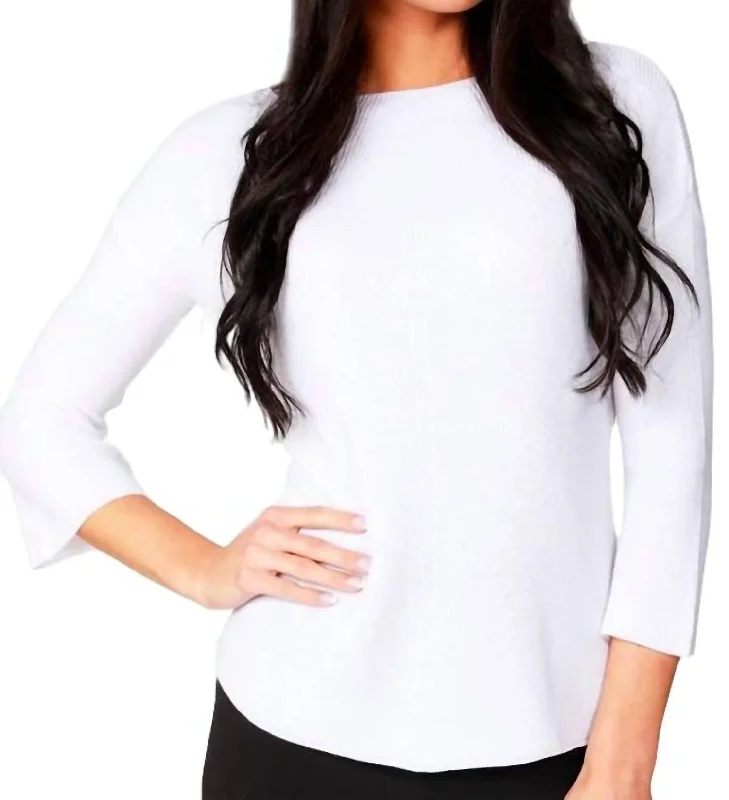 Deal Alert Ribbed 3/4 Sleeve Top In White