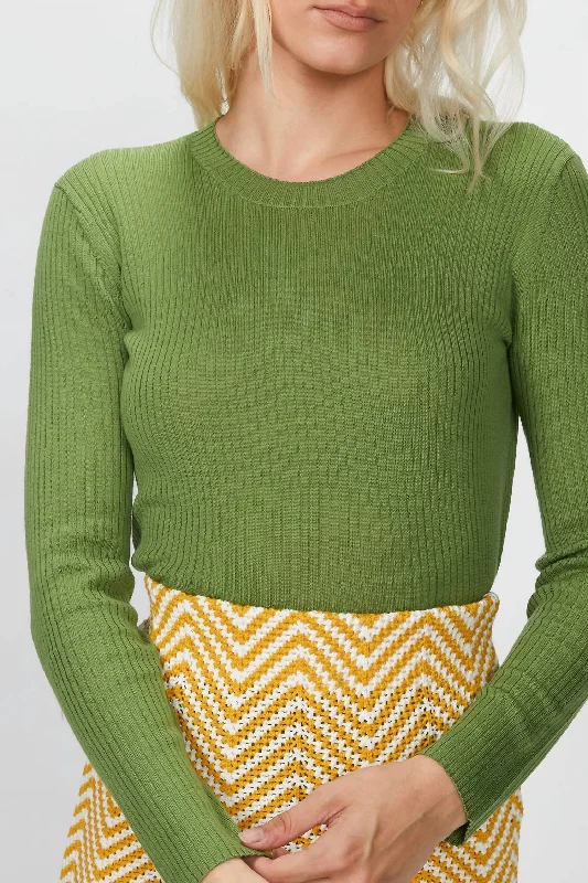 Final Markdown Ribbed Shrunken Crewneck Sweater In Green