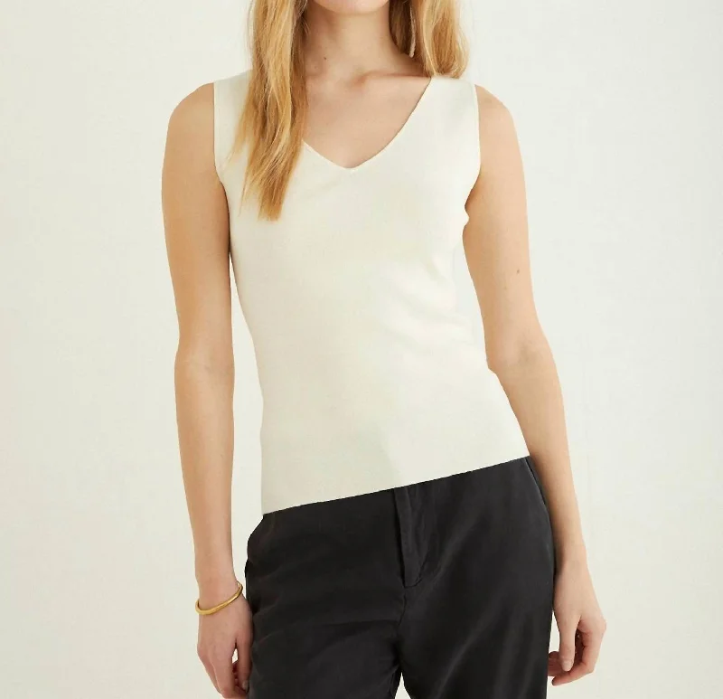Exclusive Offers Ribbed V-Neck Knit Tank In Ecru