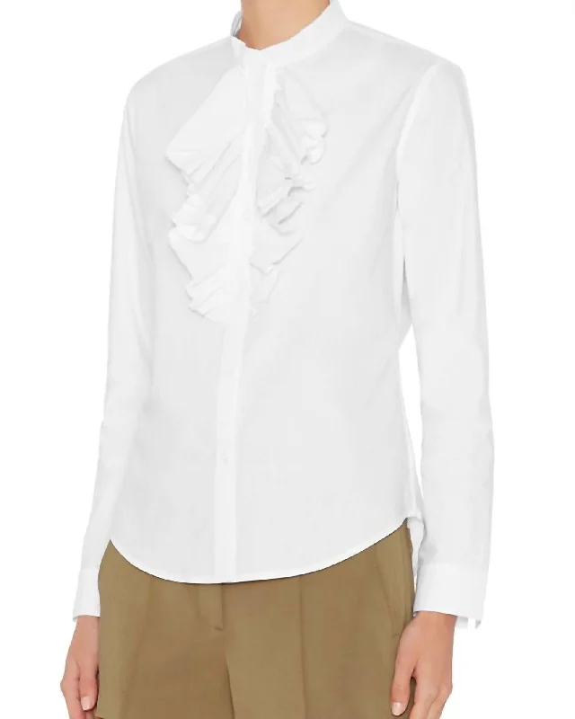 Customer Appreciation Sale Ruffled Long Sleeve Shirt Blouse In White