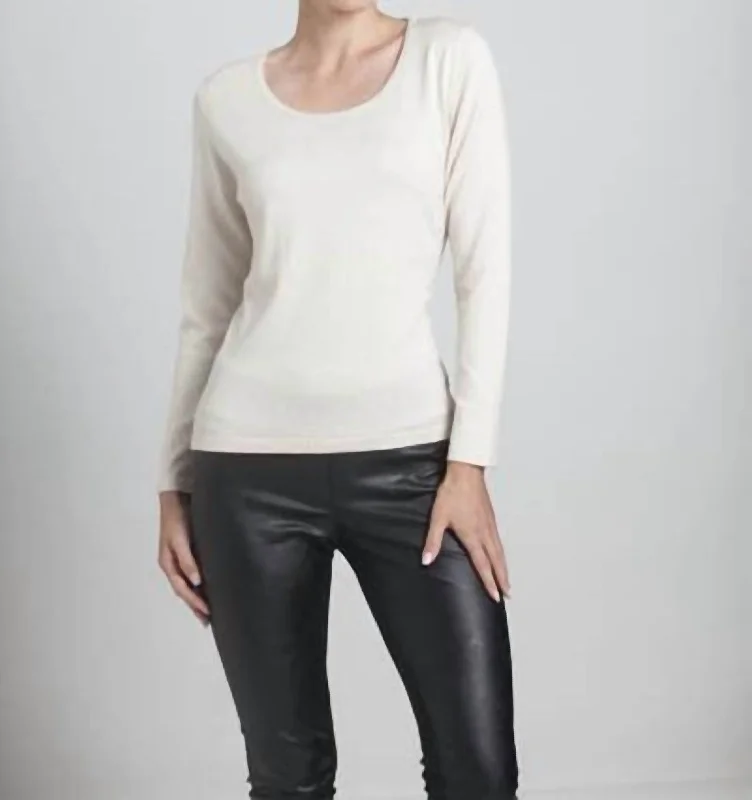 Savings Galore Scoop Neck Long Sleeve Top In Stone