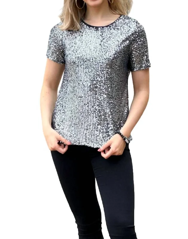 Limited Stock Sequin Top In Platinum
