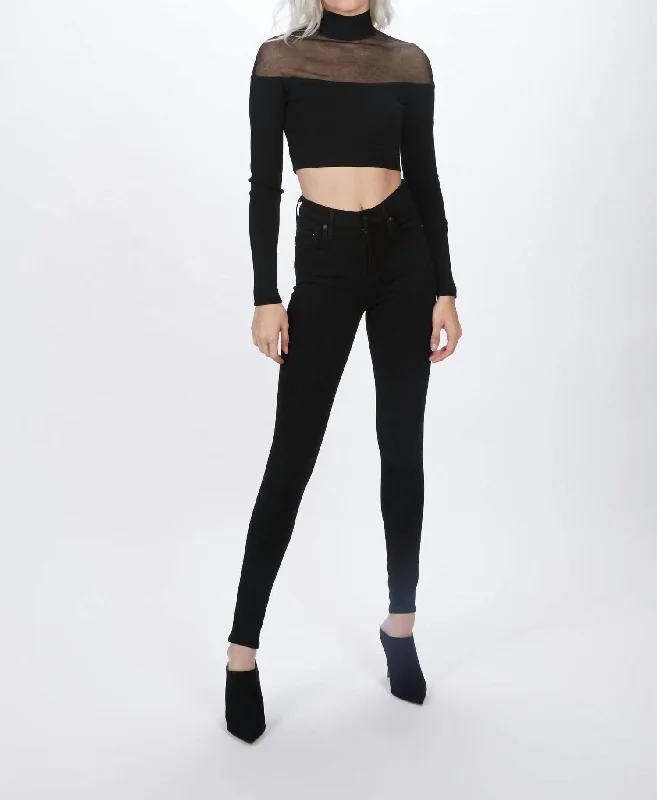 Price Reduction Sheer Crop Knit Top In Black