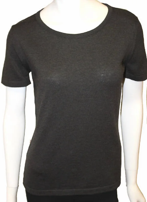 Markdown Madness Short Sleeve Crew-Neck Shell Top In Charcoal