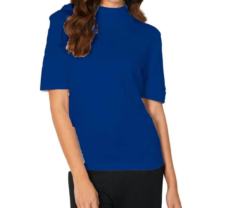 Savings Galore Short Sleeve Mock Neck Top In Cadet