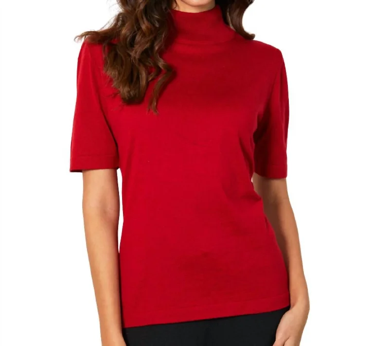 Early Access Short Sleeve Mock Neck Top In Rouge