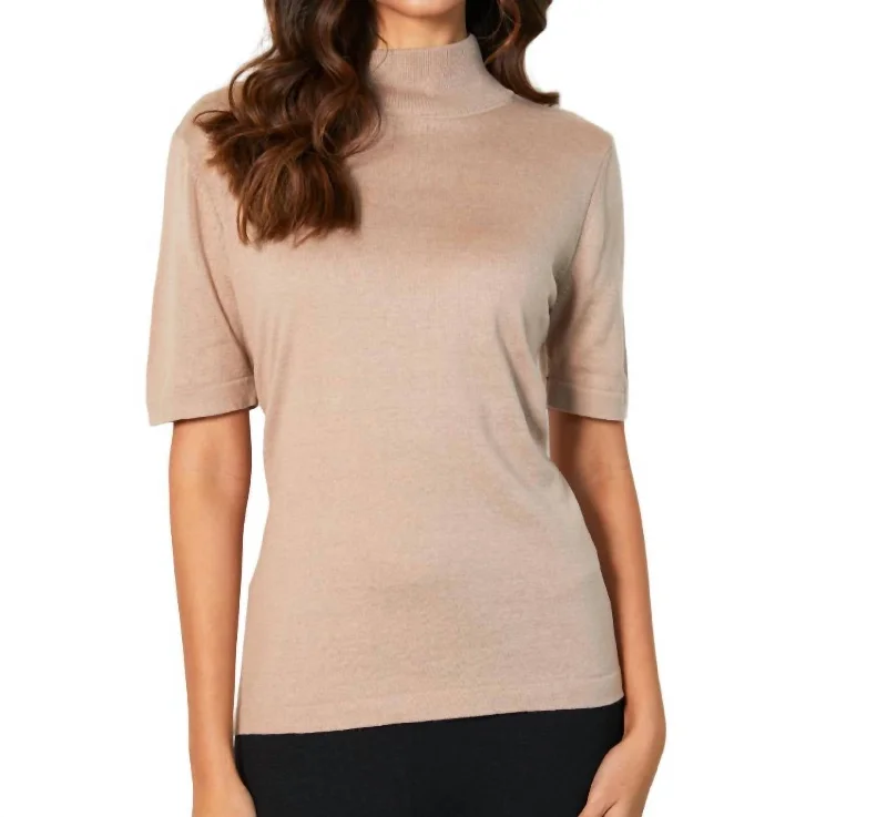 Exclusive Savings Short Sleeve Mock Neck Top In Sand