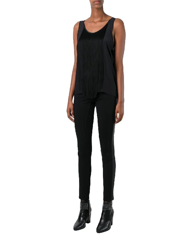 Price Rollback Silk Fringe Top In Black