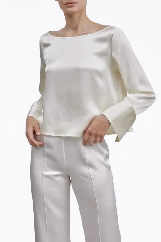 Discount Days Slashed Cuff Silk Top In Ivory