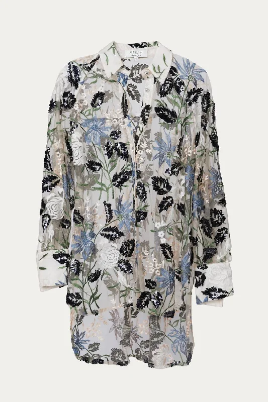 Bargain Prices Soiree Embroidered Oversize Shirt In Nude/green/blue