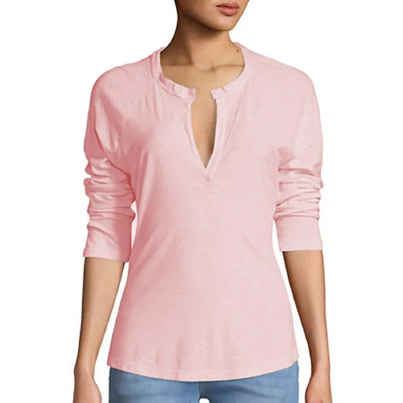 Super Deal Split Neck Raglan T-Shirt In Light Pink