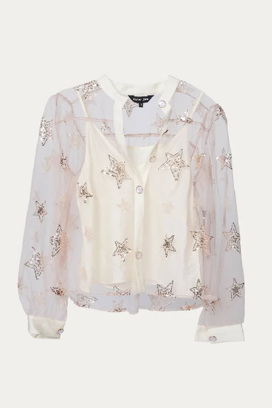 Warehouse Sale Star Burst Sequin Blouse In Blush Pink