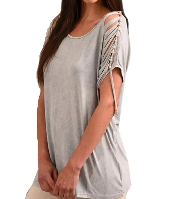 Amazing Deals Stone Wash Cut Out Beaded Top In Slate