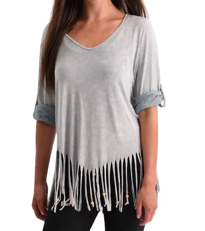 Price Drop Alert Stone Wash Cut Out Fringe Top In Slate