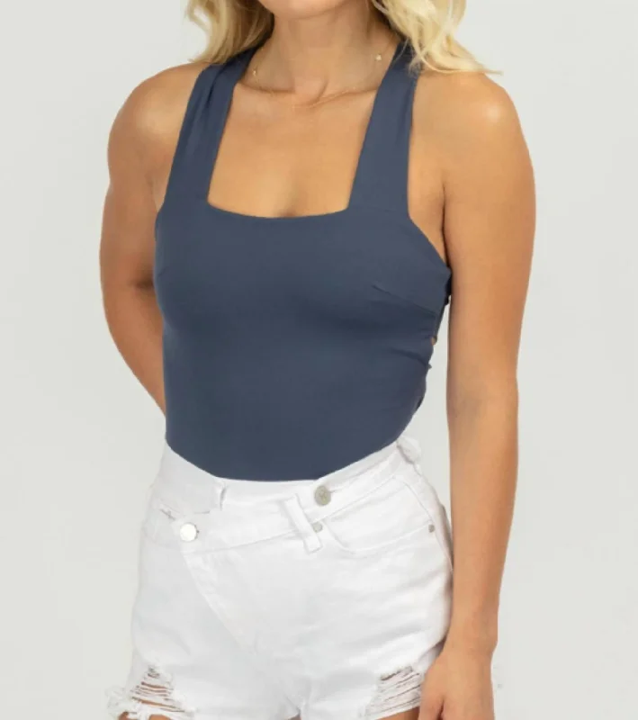 Bonus Savings Strappy Squareneck Bodysuit In Dark Blue