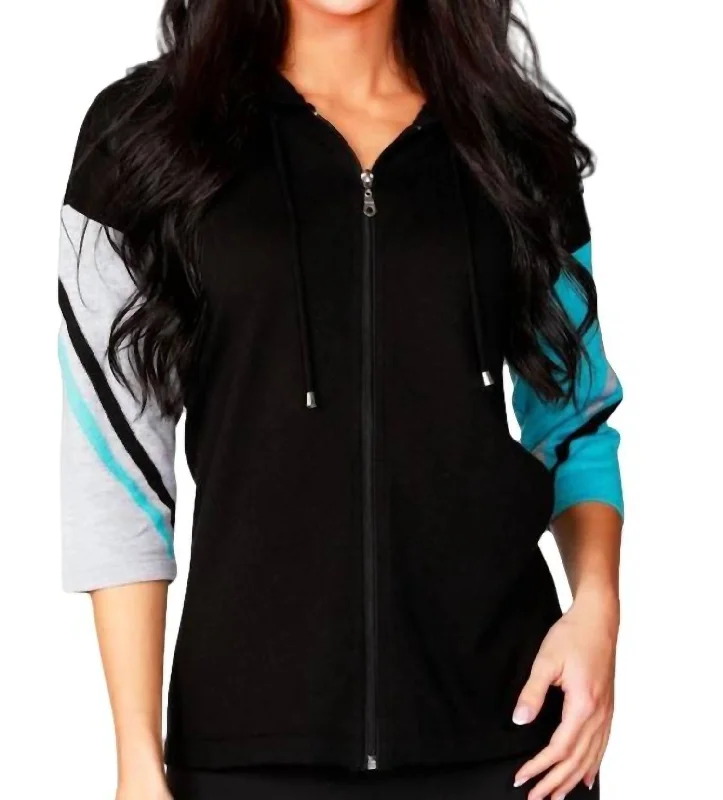 Friends and Family Sale Stripe Sleeve Hoodie In Black