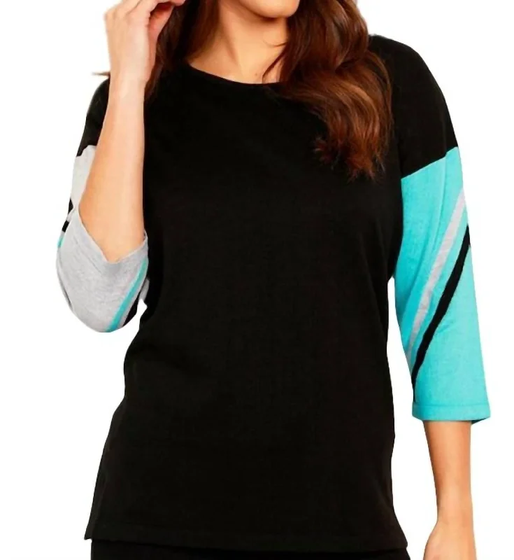 Big Discounts Stripe Sleeve Scoop Neck Top In Black