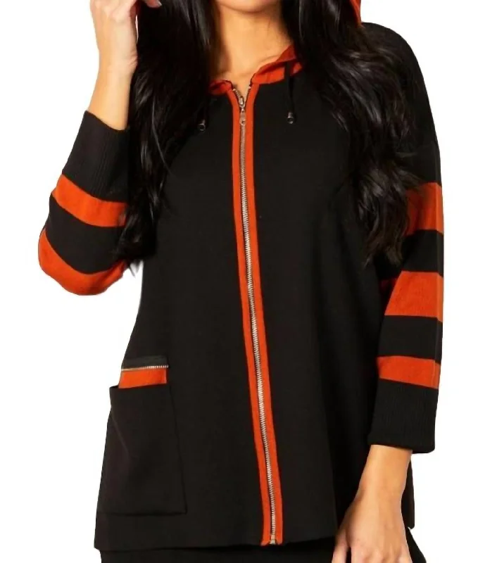 Exclusive Preview Stripe Zip Poncho In Black/rust