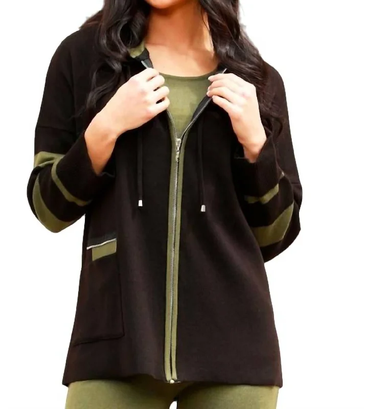Sneak Peek Sale Stripe Zip Poncho In Black/sage
